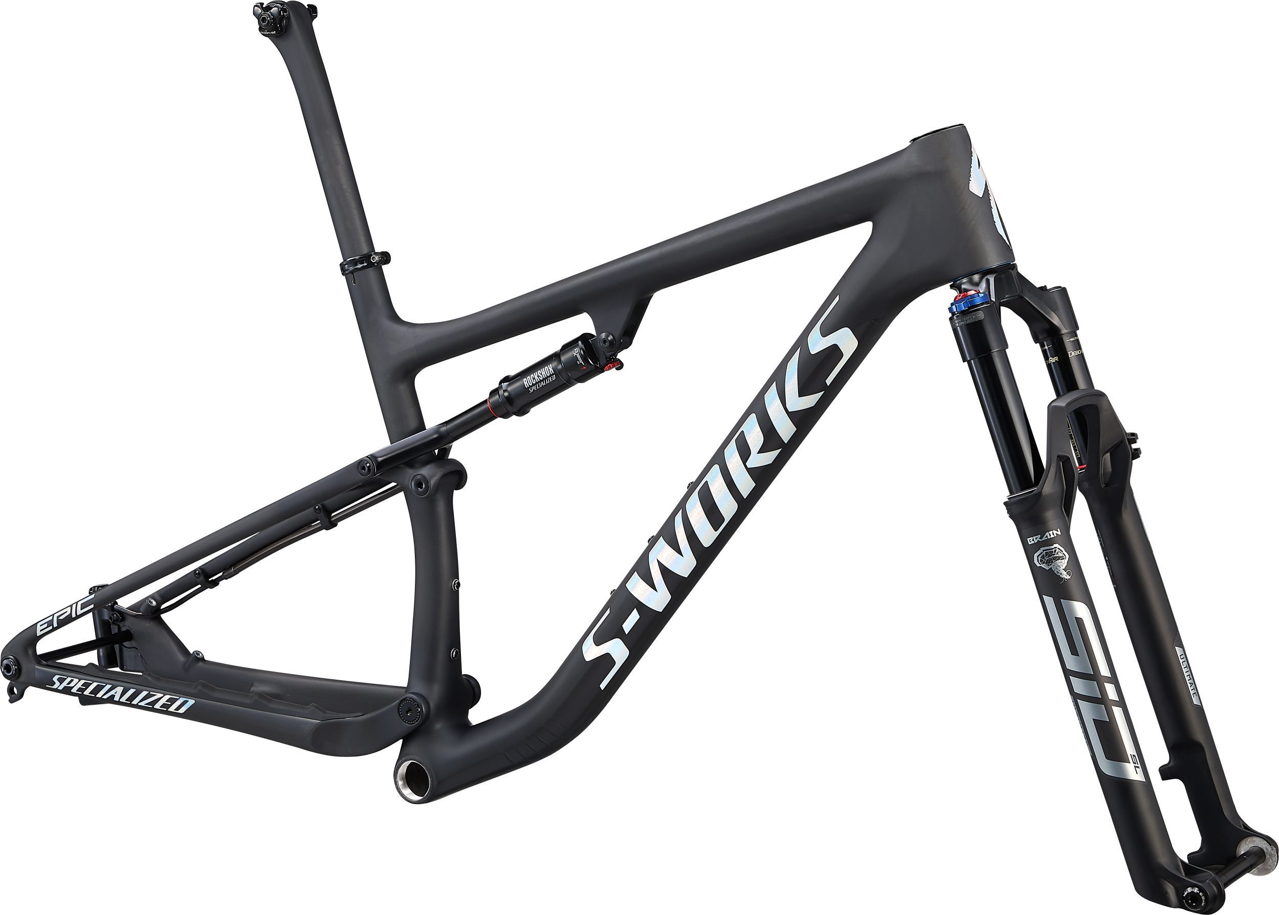 Specialized S-Works Epic Frameset 2021 Frontansicht in der Farbe Satin Carbon/Gloss White Spectraflair
