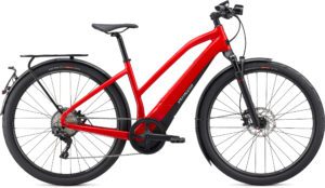 Specialized Turbo Vado 6.0 Step-Throug 2021 Frontansicht in der Farbe Flo Red W/Blue Ghost Pearl