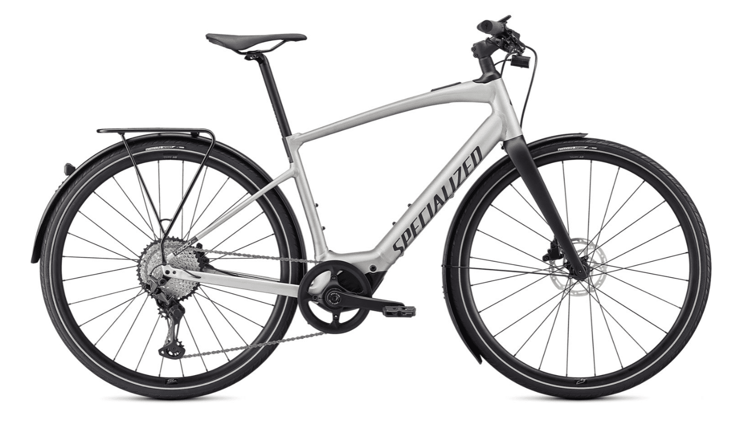Specialized Turbo Vado SL 5.0 EQ 2021 Frontansicht in der Farbe Brushed Aluminum / Black Reflective