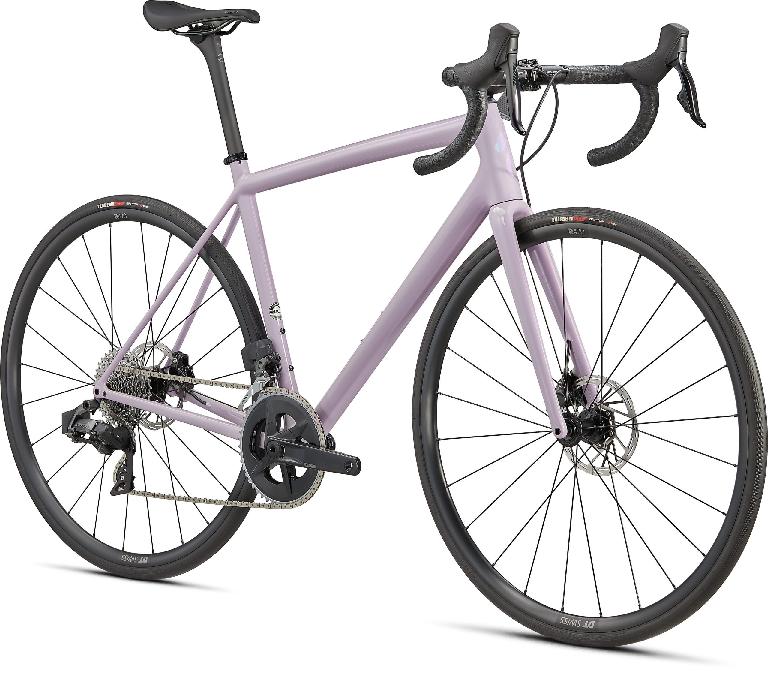 Specialized Aethos Comp 2021 Seitenansicht in der Farbe Gloss Clay/Pearl