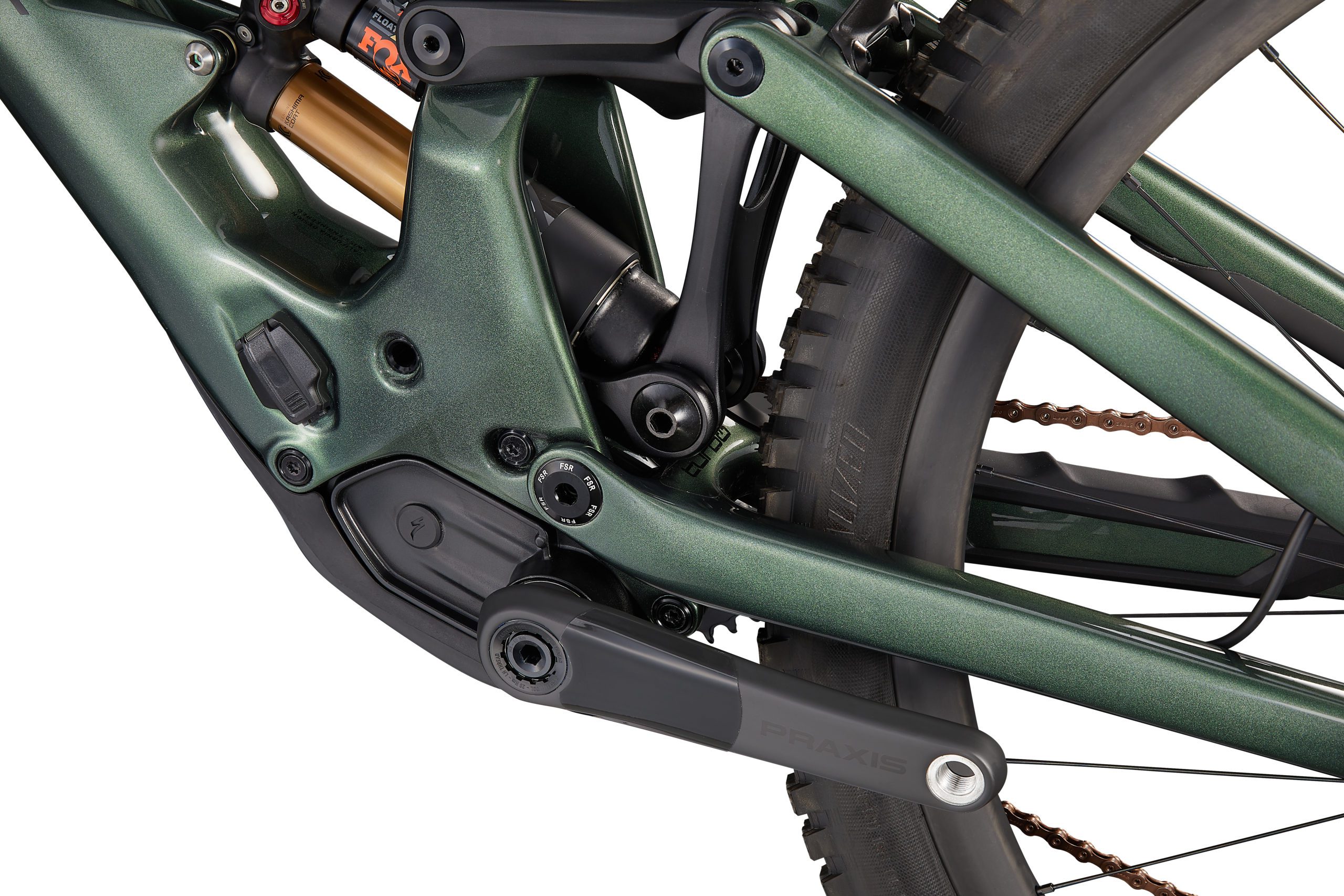 Specialized S-Works Turbo Kenevo SL 2022 Detailansicht in der Farbe Gloss Oak Green Metallic / Satin Black