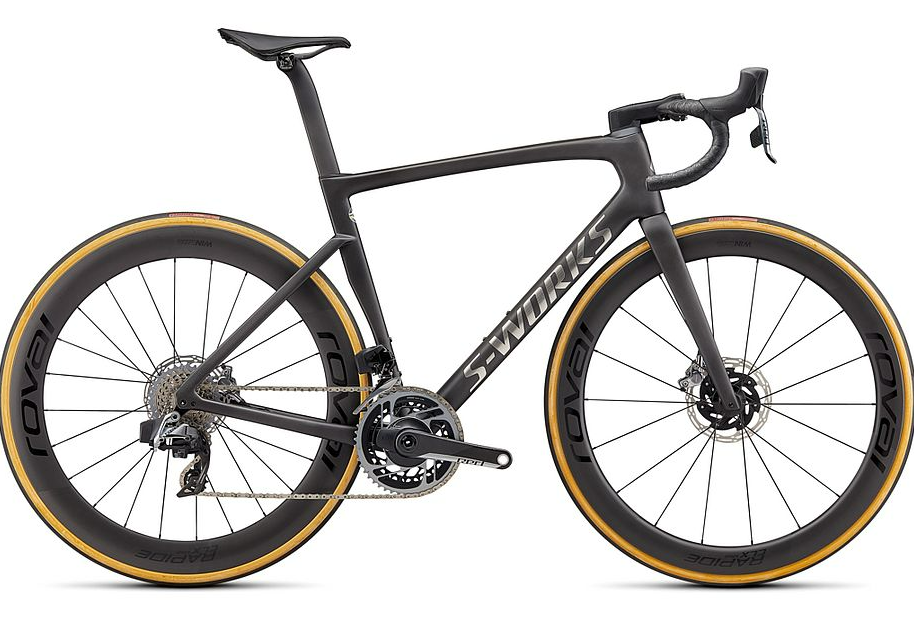 S-Works Tarmac SL7- SRAM Red eTap AXS 2022 Frontanischt in der Farbe Satin Carbon / Spectraflair Tint / Gloss Brushed Chrome