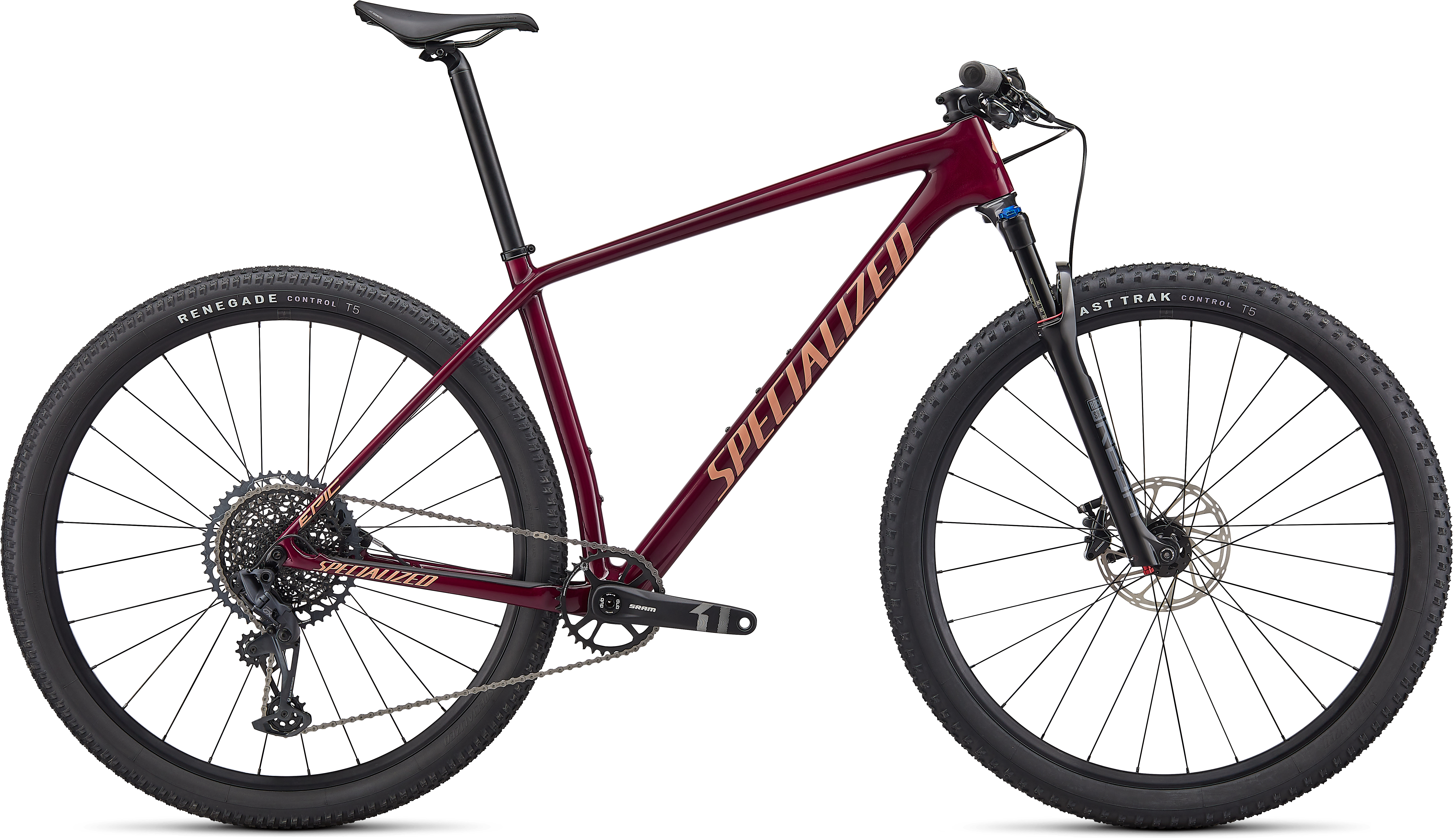 Epic Hardtail comp 2022 Frontansicht in der Farbe Gloss Maroon / Ice Papaya