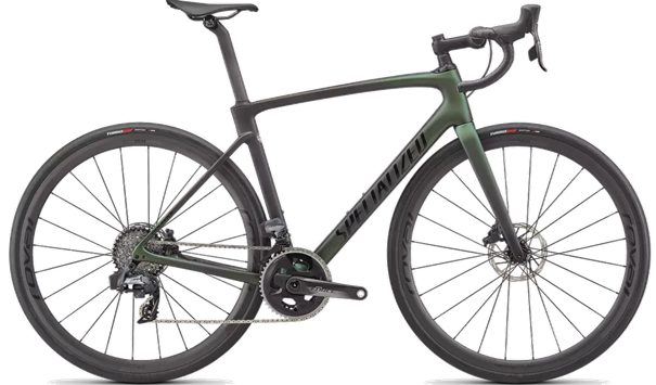 Roubaix Pro 2022 Frontansicht in der Farbe Chameleon Silver Green / Black / Spectraflair / Black Reflective
