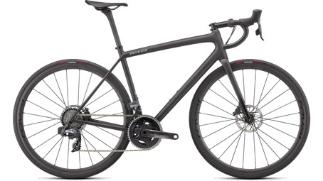 Aethos Pro - SRAM Force eTap AXS 2022 Frontansicht in der Farbe Carbon / Flake Silver / Gloss Black Fork