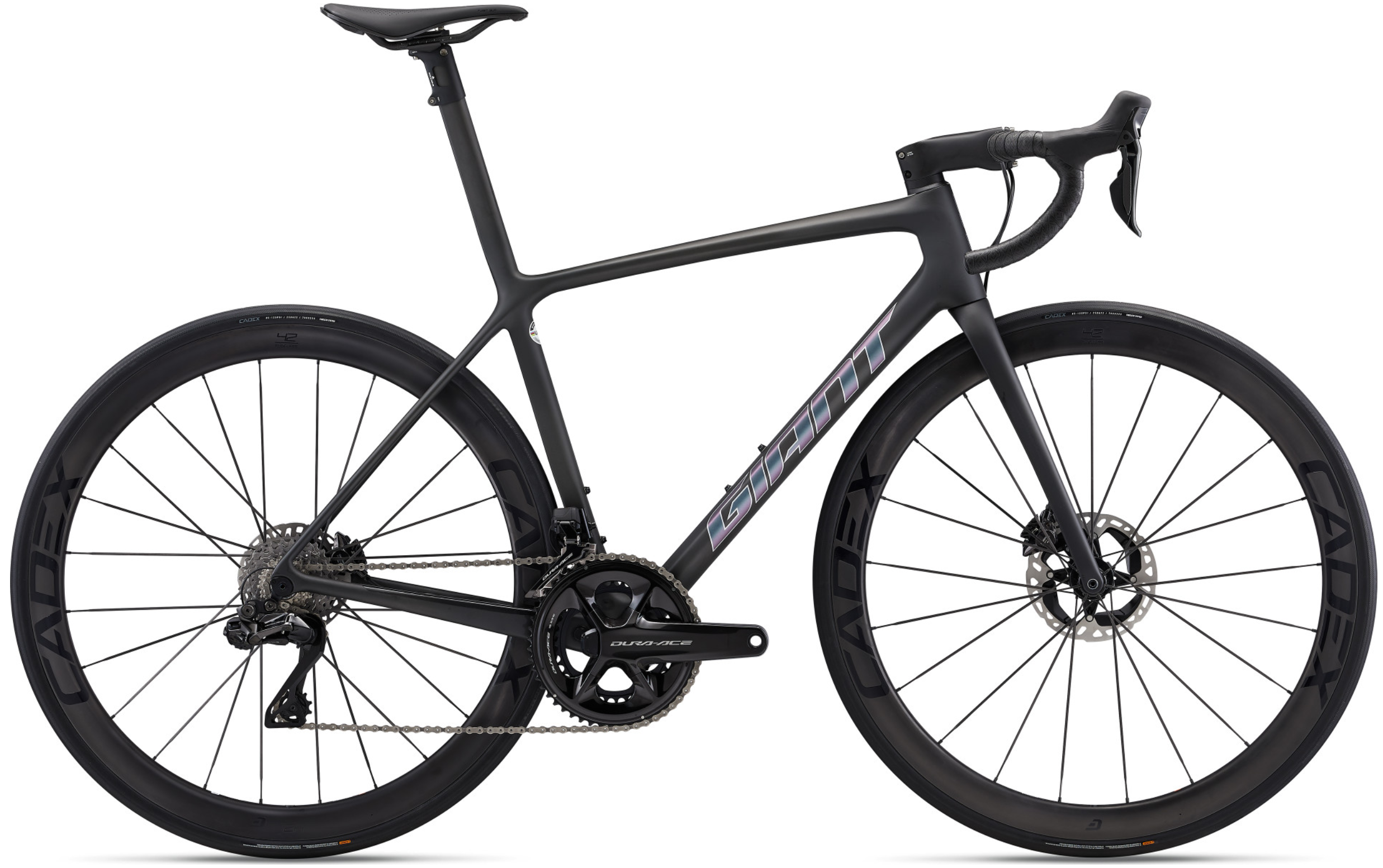 TCR ADVANCED SL DISC 0 DURA-ACE 2022 Frontansicht in der FarbeRaw Carbon / Iris Reflective Silver